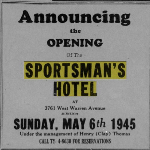 Sportsmen Motel (Sportmans Hotel, Sportsman Hotel) - May 05 1945 Article